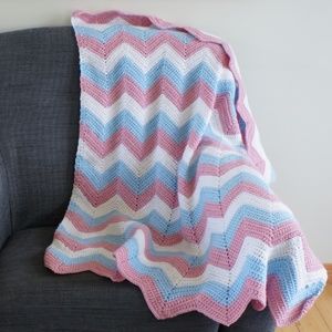 Rippled Baby Blanket - Pink, Blue and White